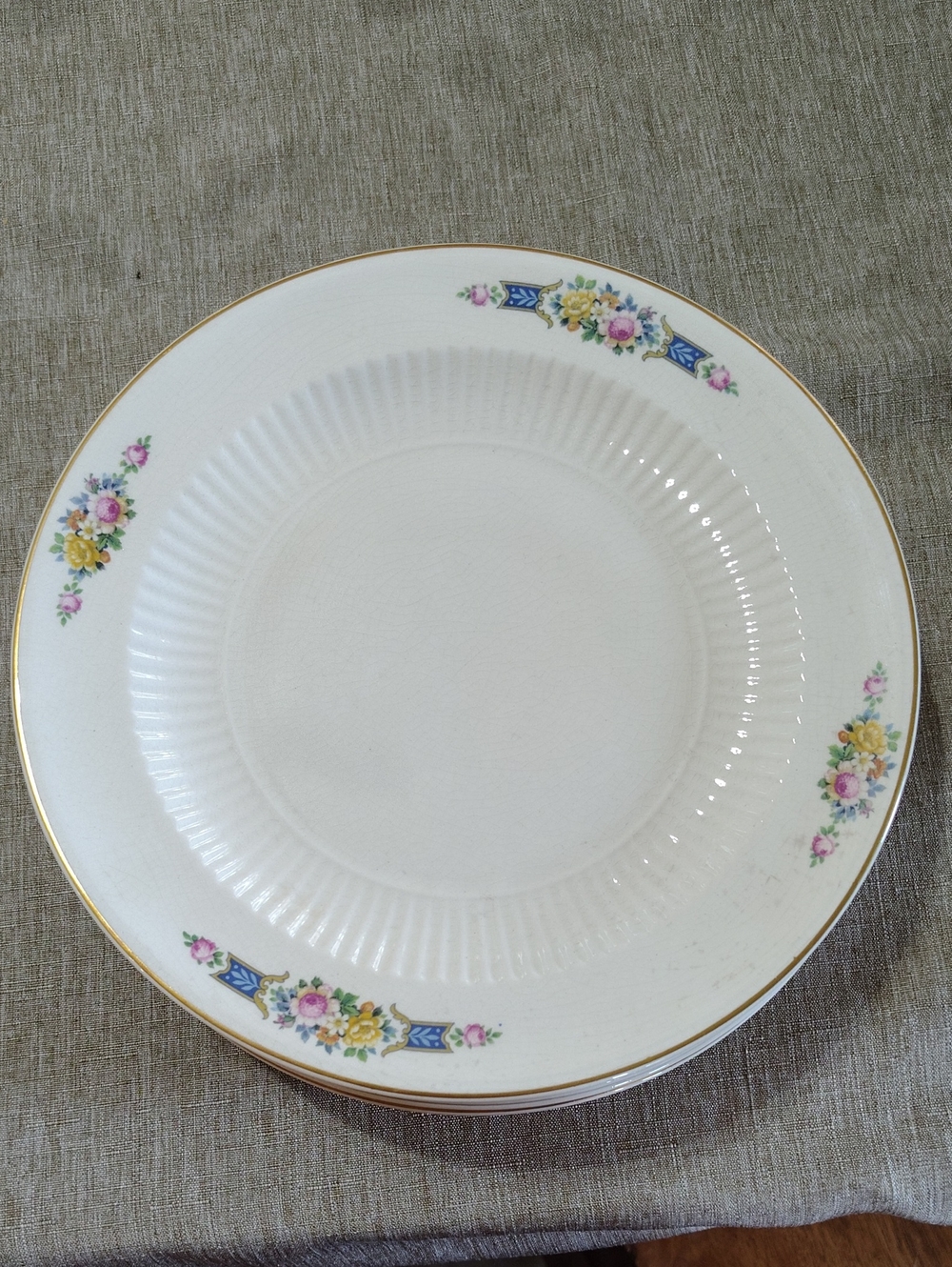 Antique 1925 Sebring Ivory Porcelain 22 Carat Gold Rimmed Dinner Plates-set Of 4